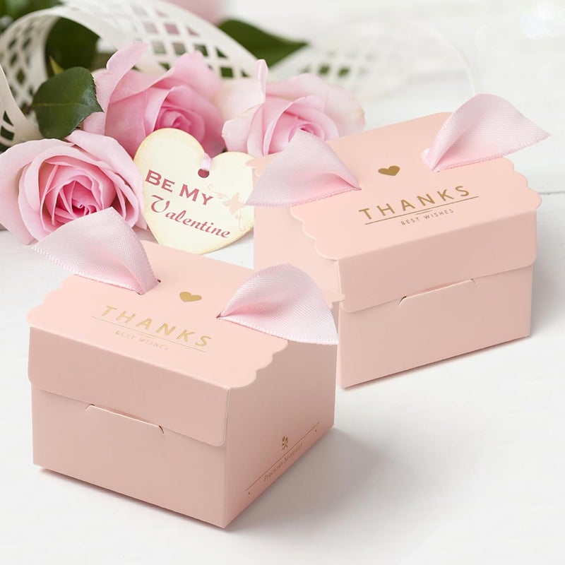 CHolic 50Pcs Party Favor Candy Box, Thank You Pink Gift Candy Box with Ribbons for Birthday Party, Bridal Shower, Wedding Decorations, Candy Table Decorations - Image 5
